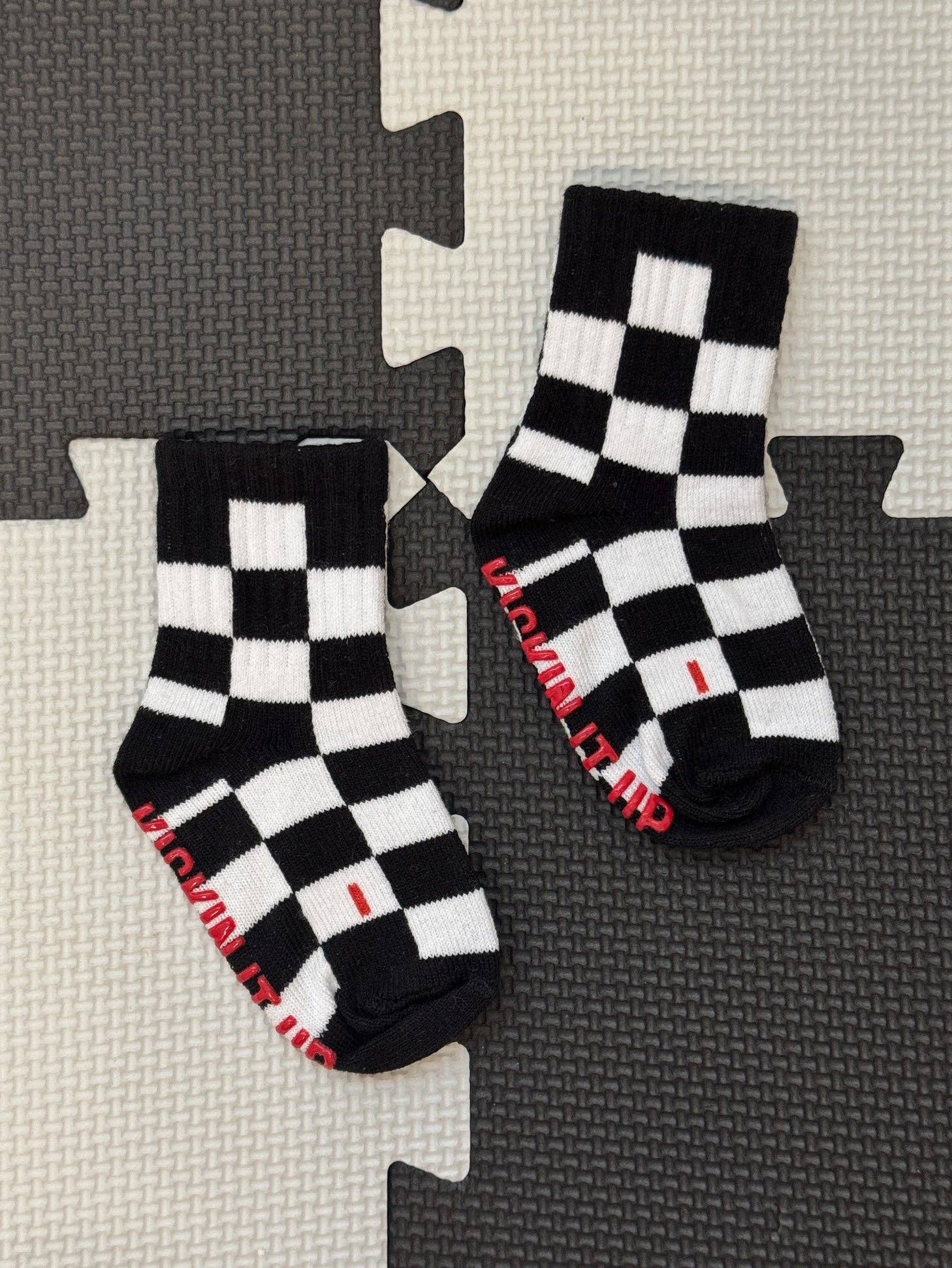 Kickin It Up Black + White Checker Socks