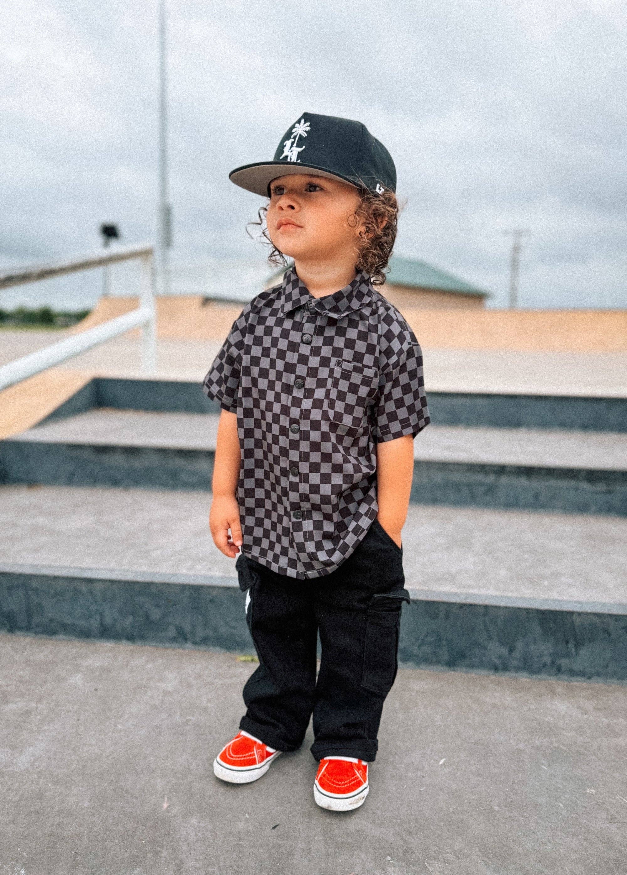 Little Trouble Grey Checkered Button-Up