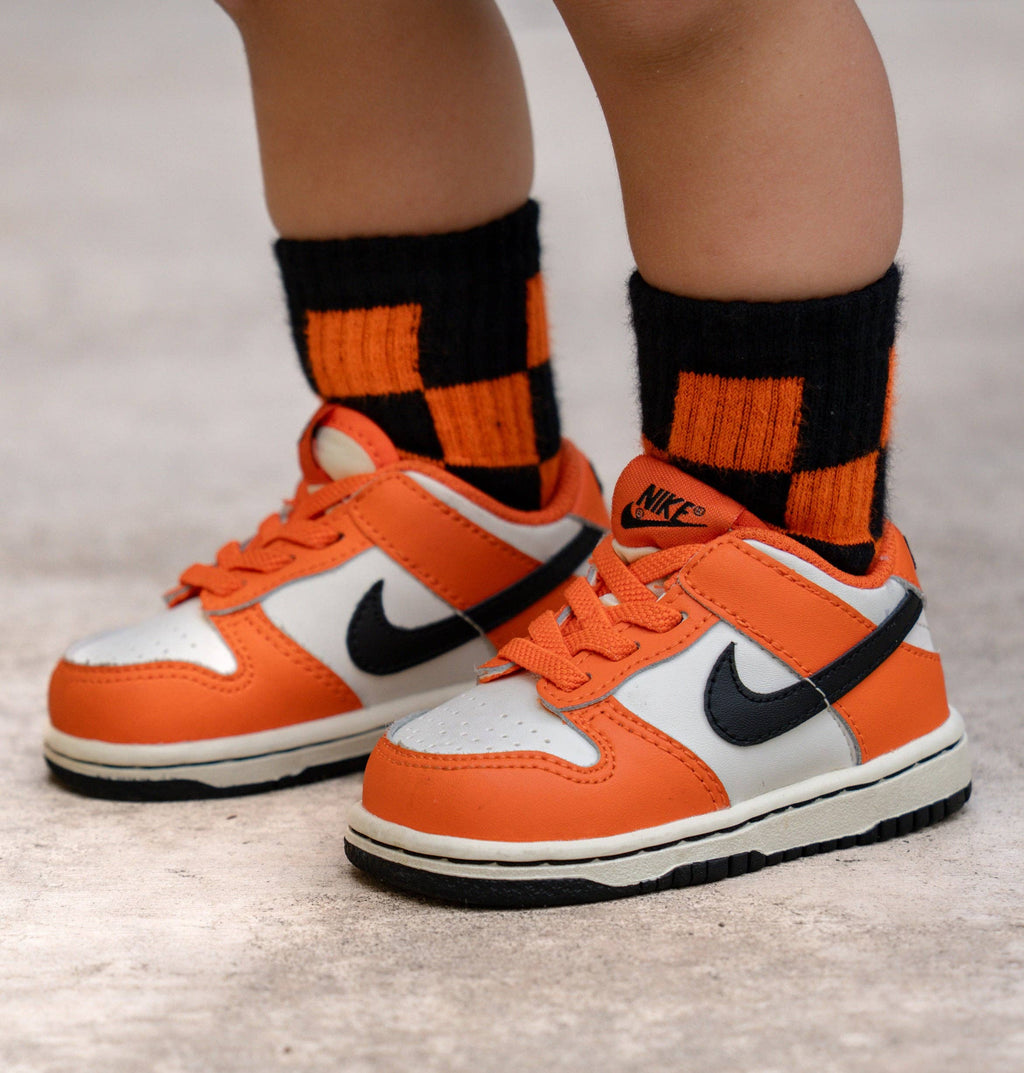 Kickin It Up Orange and Black Check Socks
