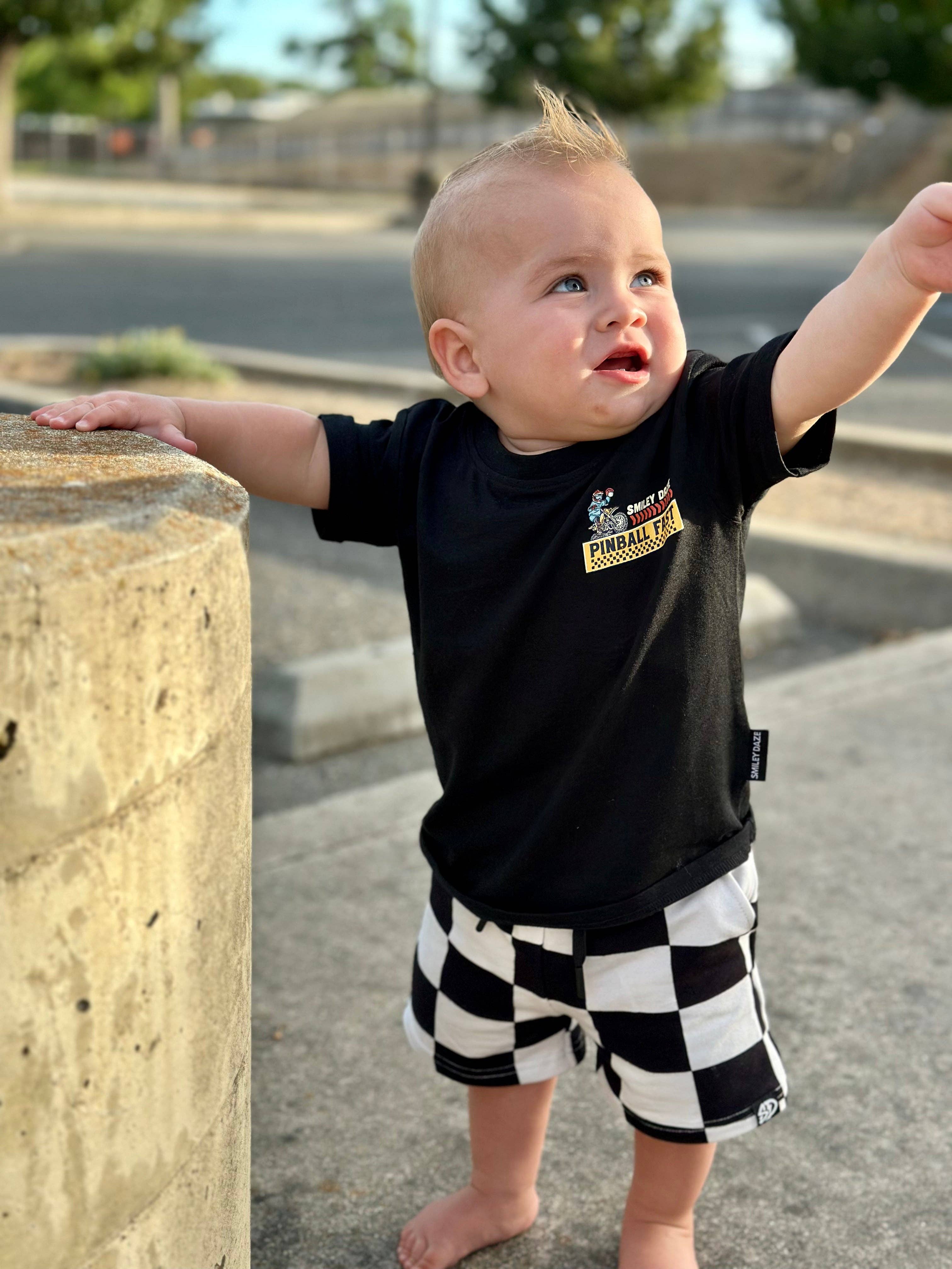 SMILEY DAZE BLACK & WHITE CHECKERED SHORTS