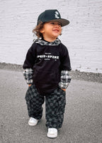 Little Trouble Checkered Baggy Black Jeans