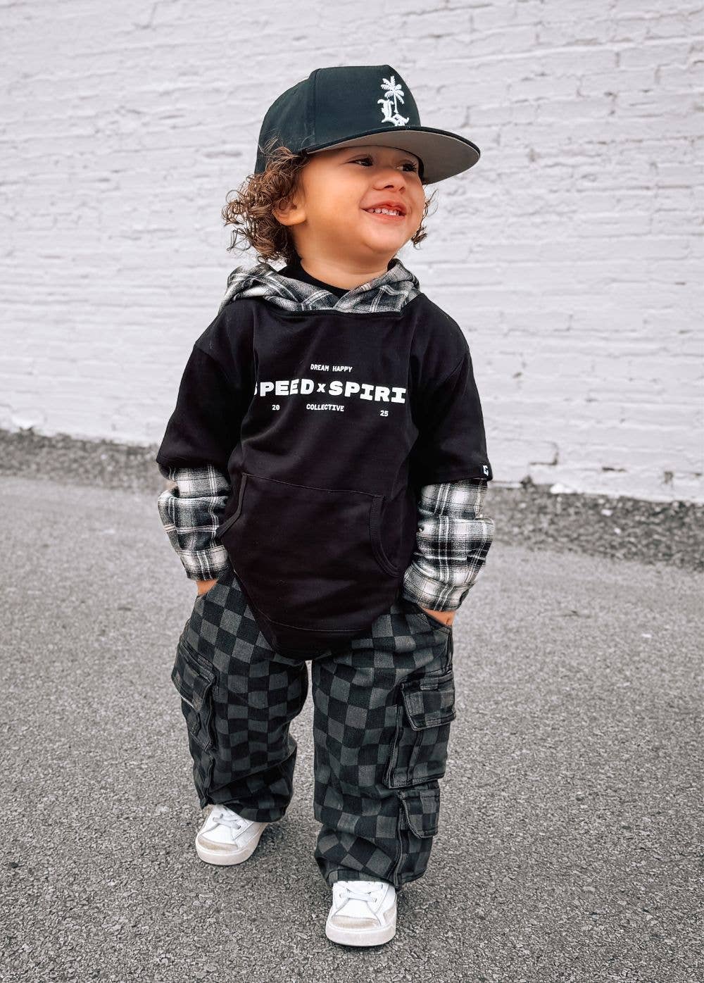 Little Trouble Checkered Baggy Black Jeans