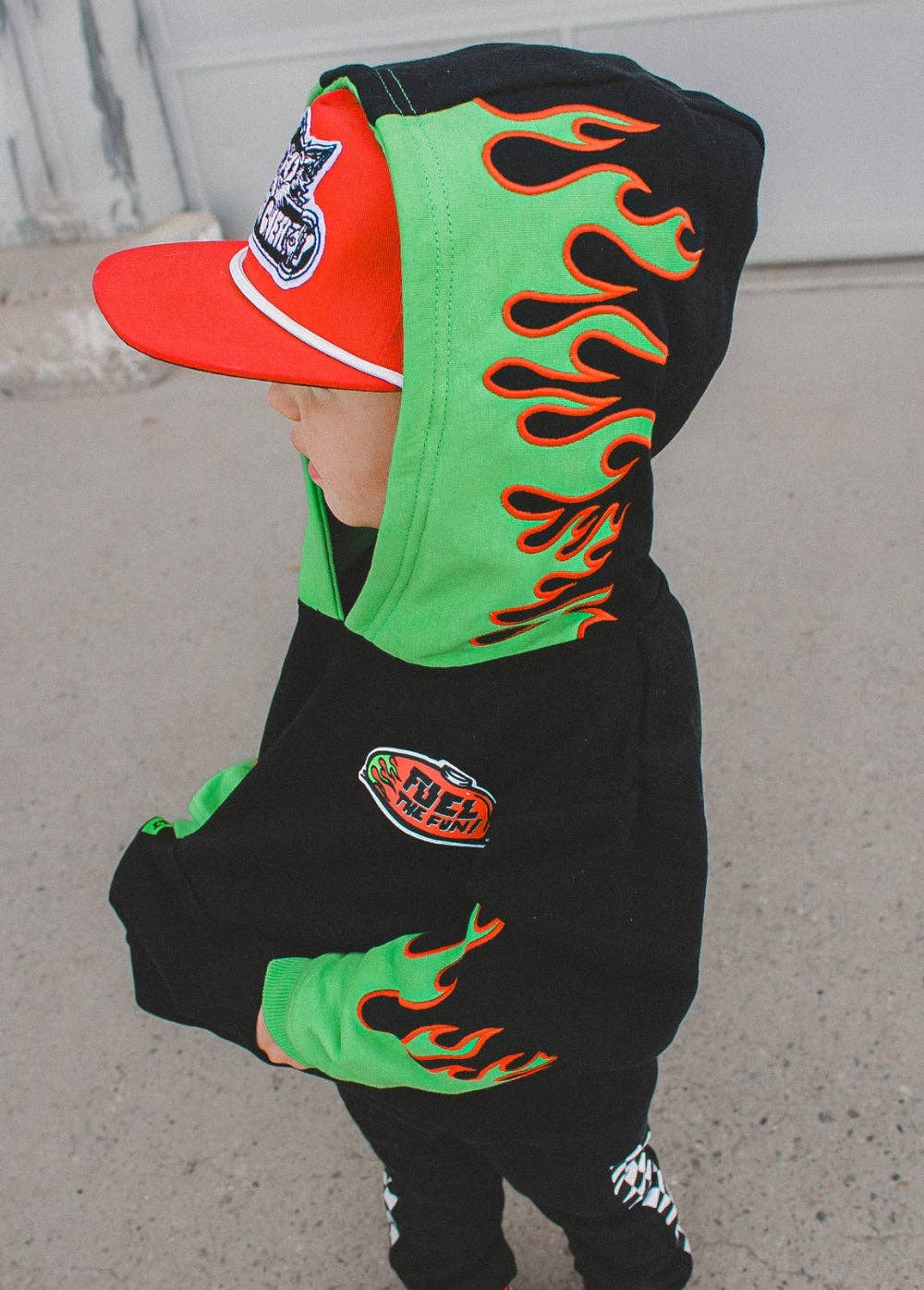 Little Trouble Fuel The Fun Green Flame Hoodie