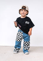 Little Trouble Checkered Patch Baggy Jeans