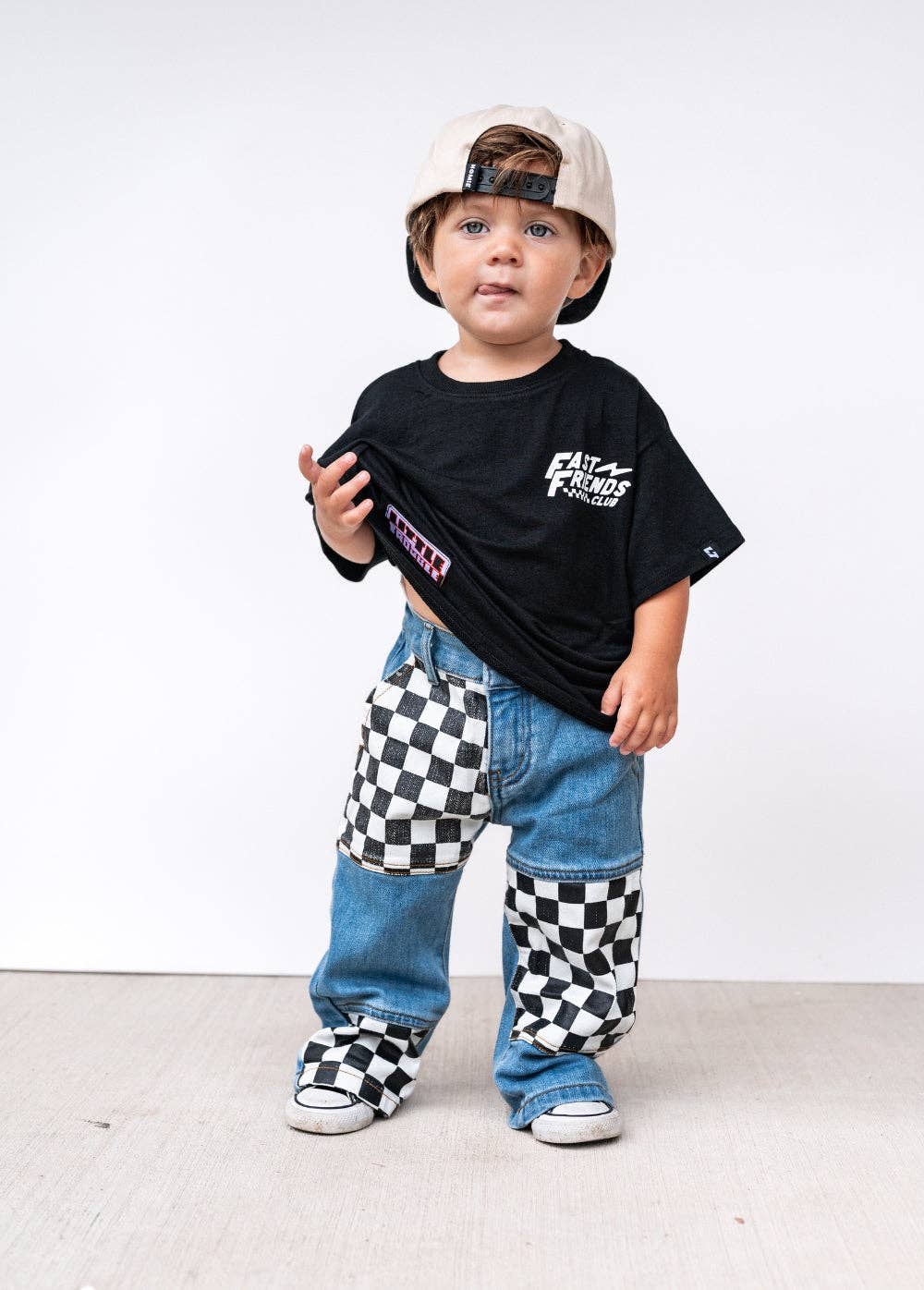 Little Trouble Checkered Patch Baggy Jeans