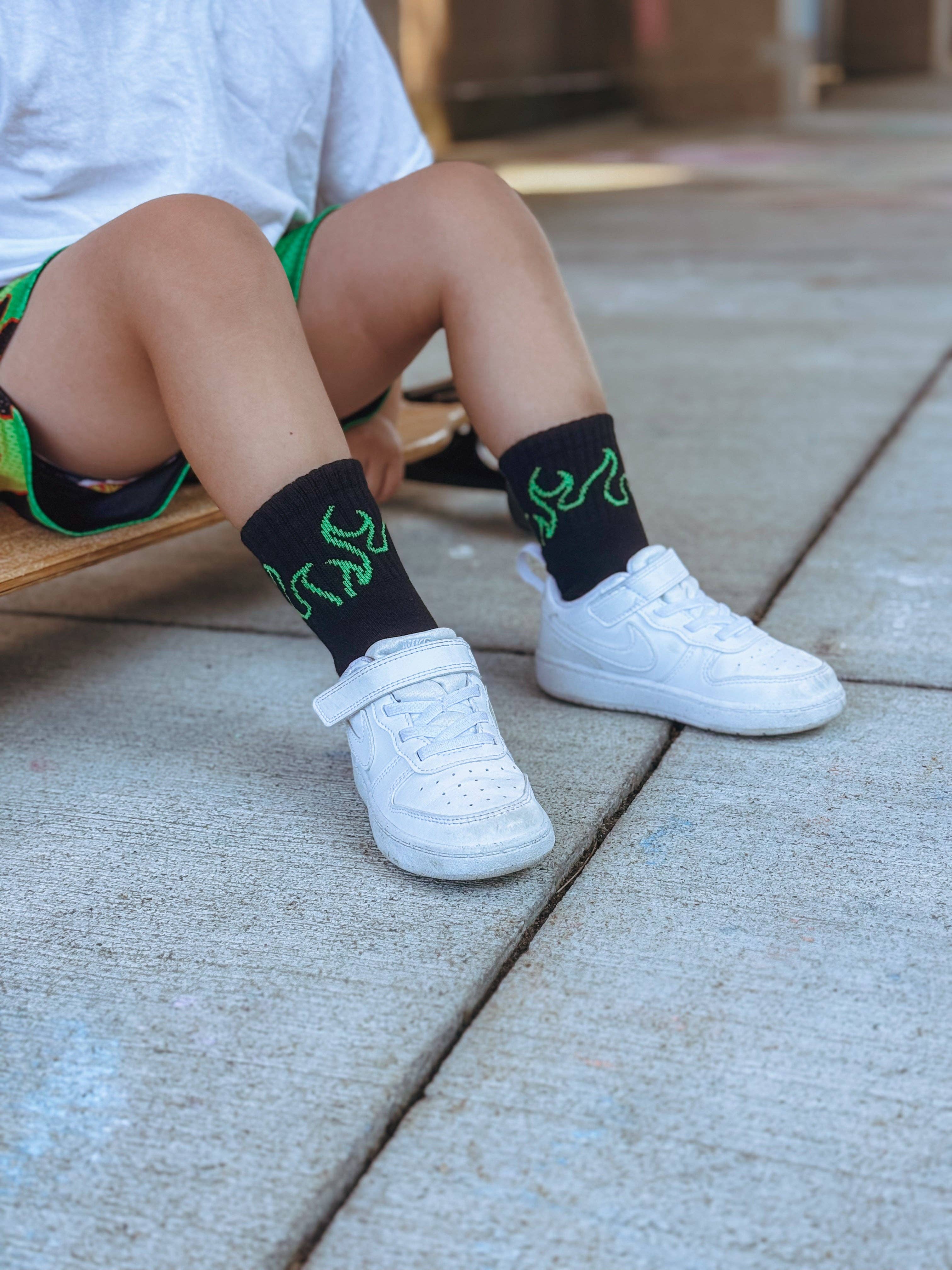 Kickin It Up Green Flame Socks