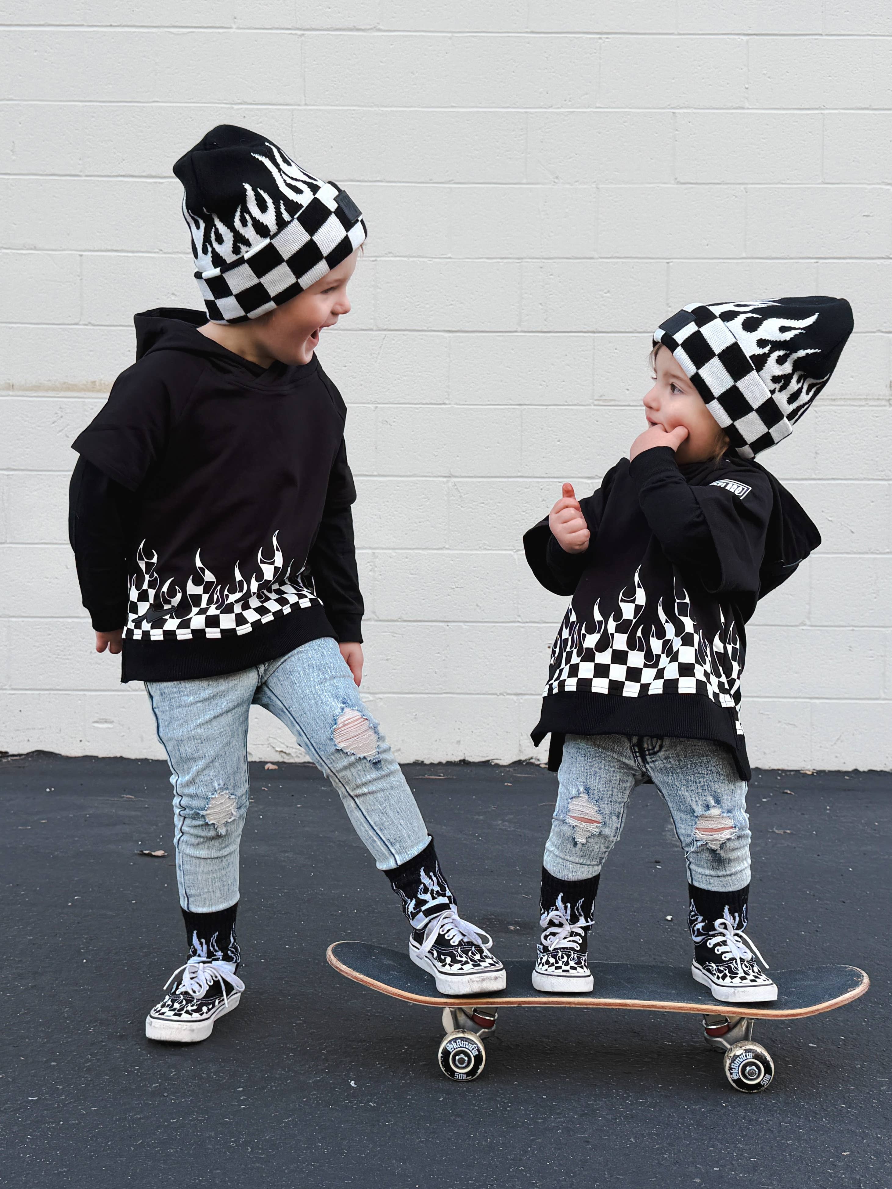 Kickin It Up Checker Flame Beanie