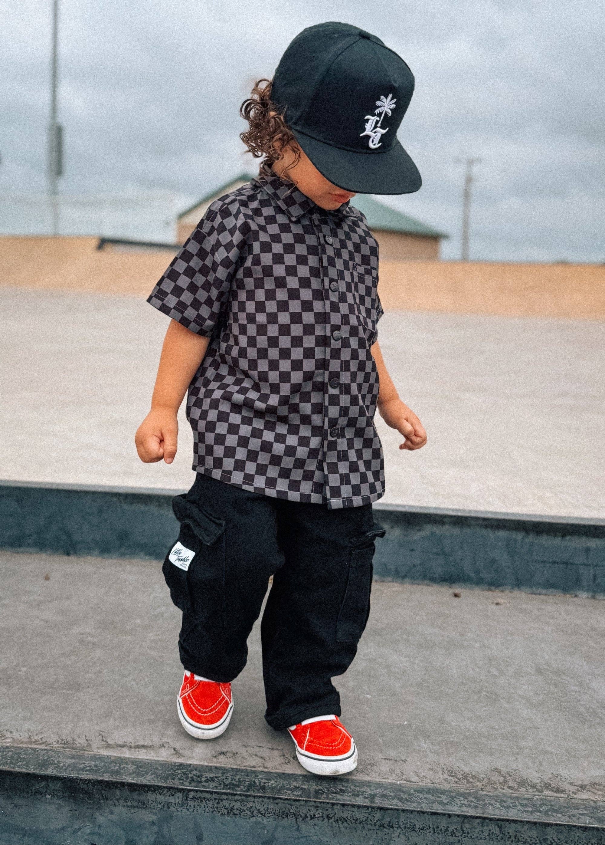 Little Trouble Grey Checkered Button-Up