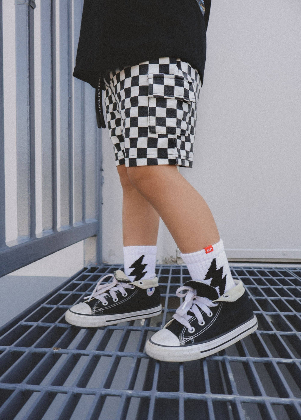 Little Trouble Bolt Crew Socks White