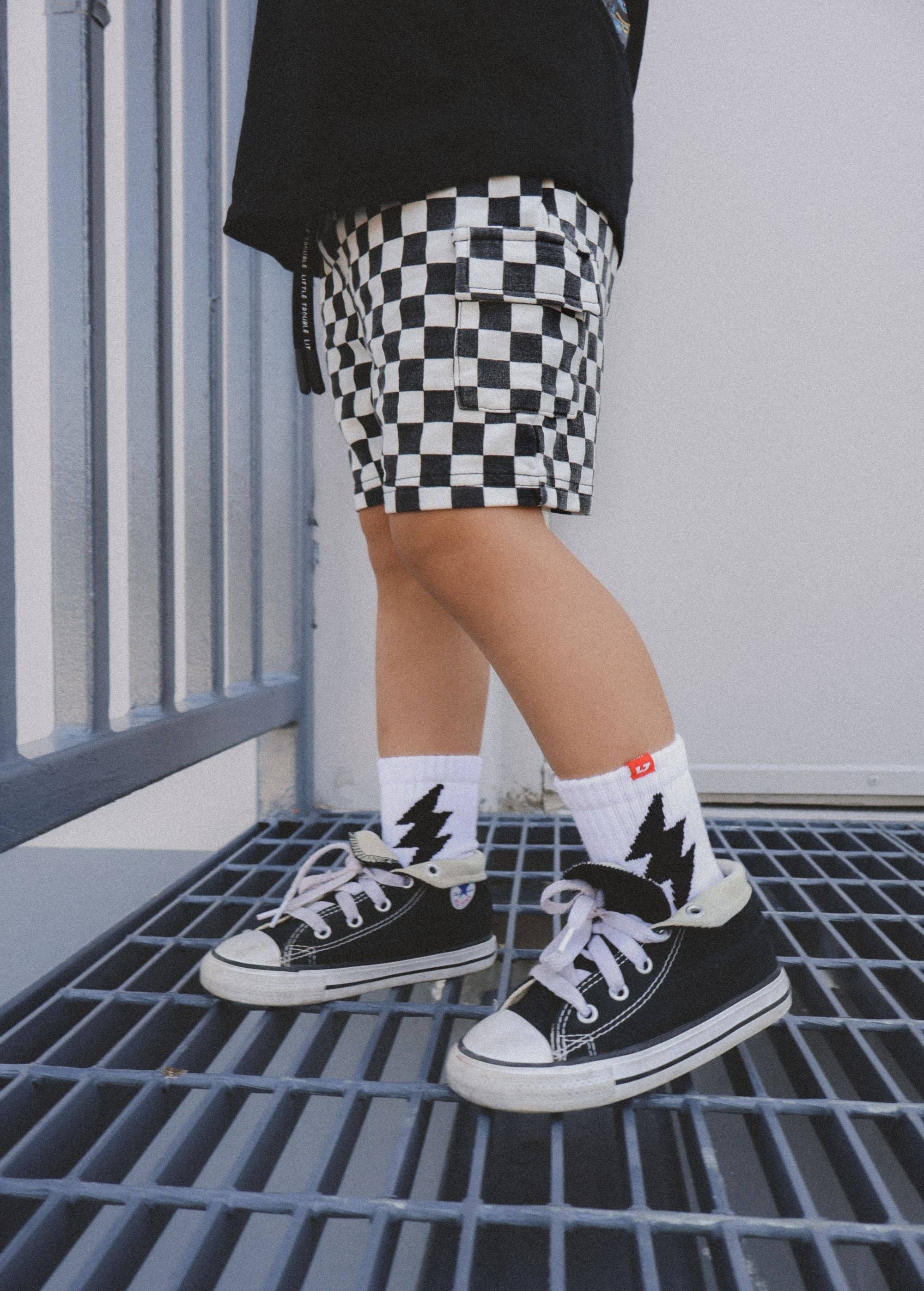 Little Trouble Bolt Crew Socks White