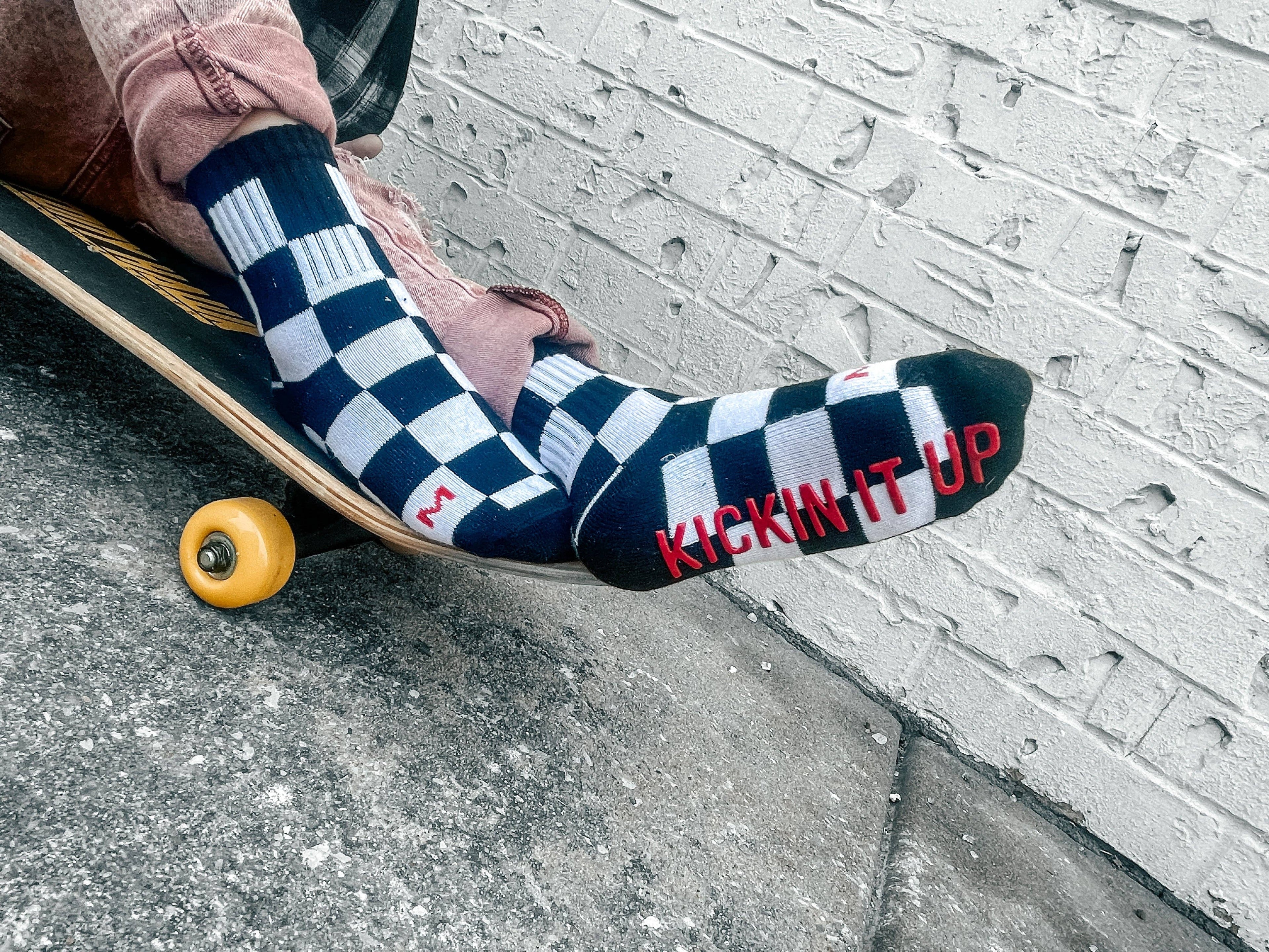 Kickin It Up Black + White Checker Socks