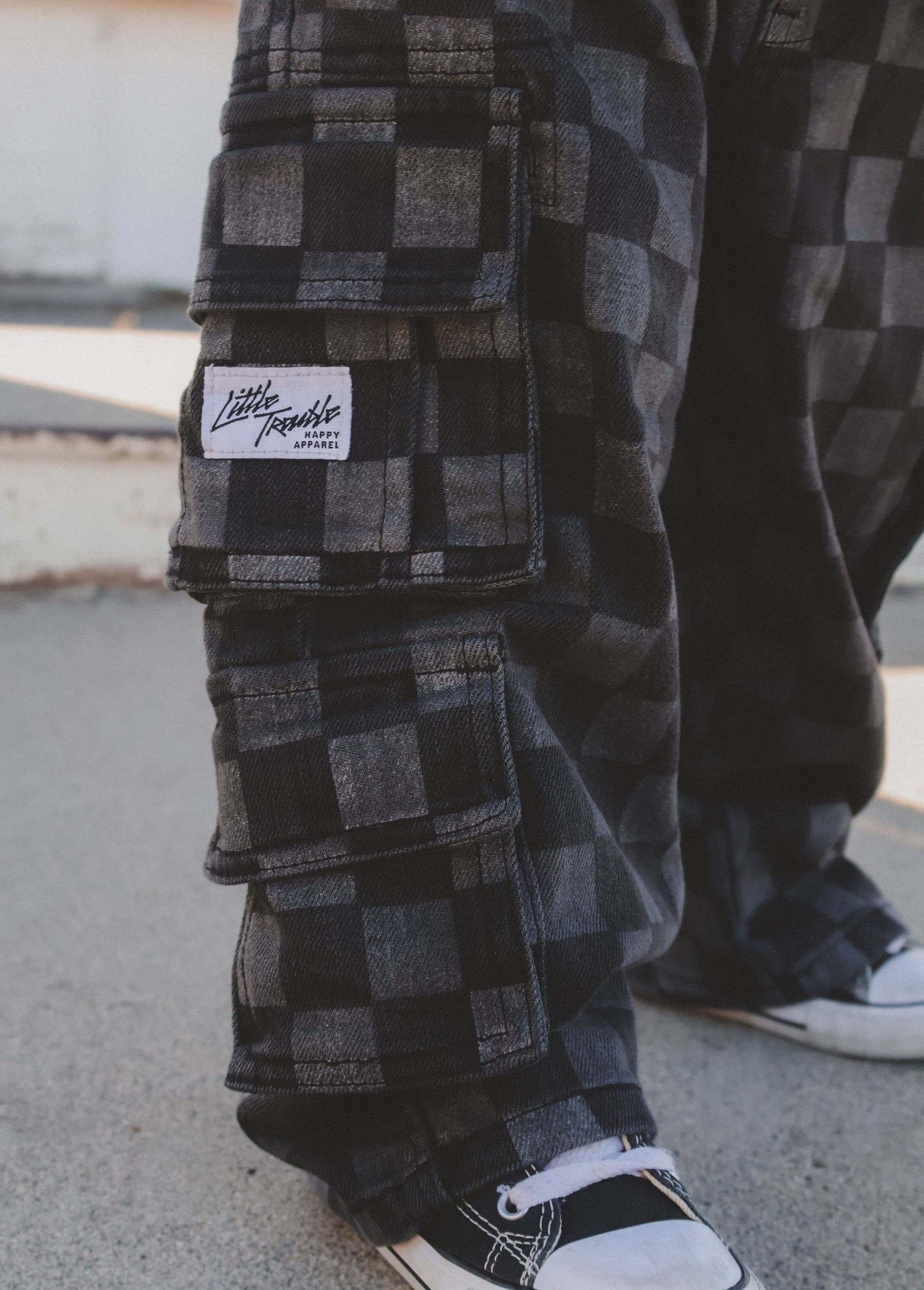 Little Trouble Checkered Baggy Black Jeans