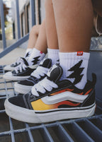 Little Trouble Bolt Crew Socks White