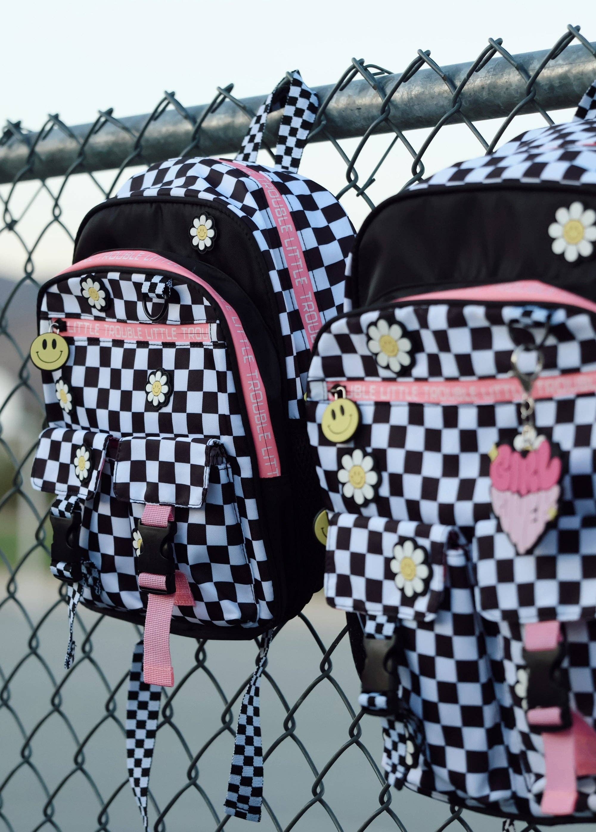 Little Trouble Daisy Checker Black Backpack