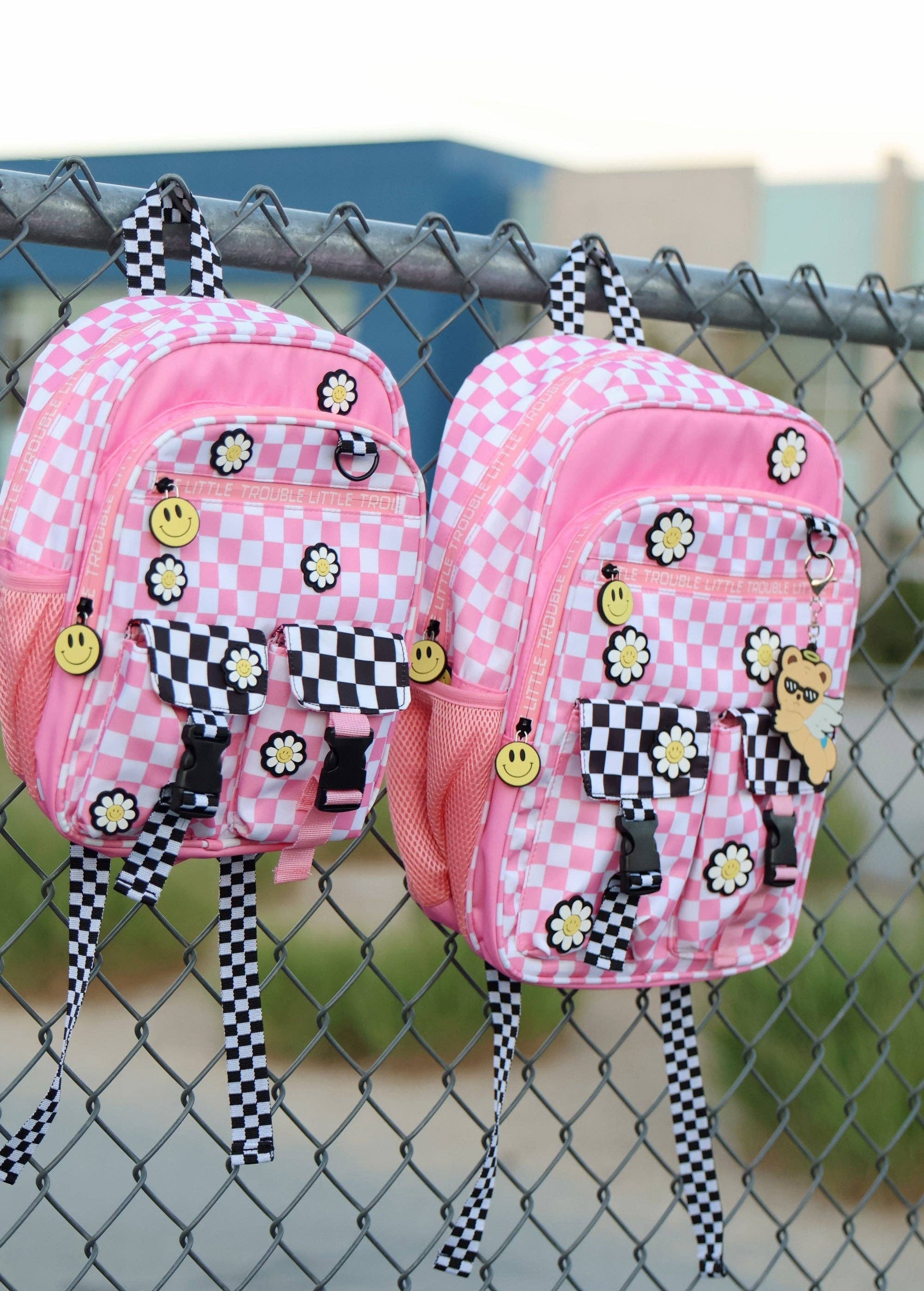Little Trouble Daisy Checker Pink Backpack