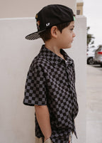 Little Trouble Grey Checkered Button-Up