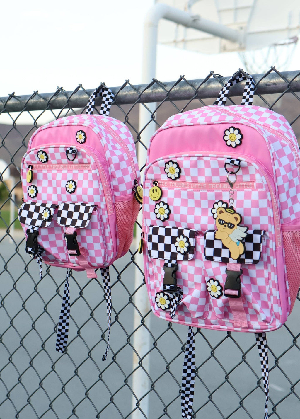 Little Trouble Daisy Checker Pink Backpack