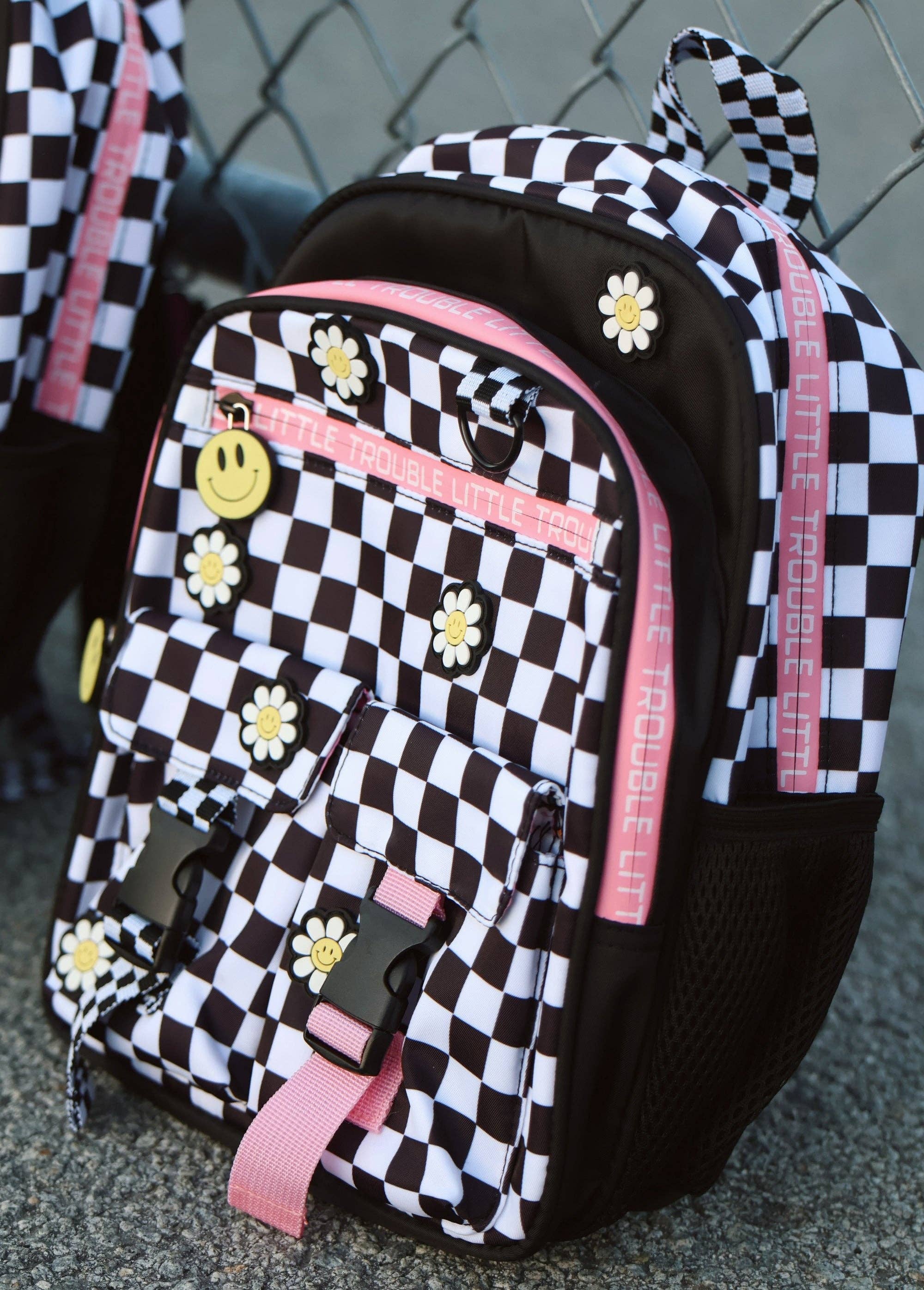 Little Trouble Daisy Checker Black Backpack