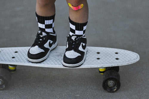 Kickin It Up Black + White Checker Socks