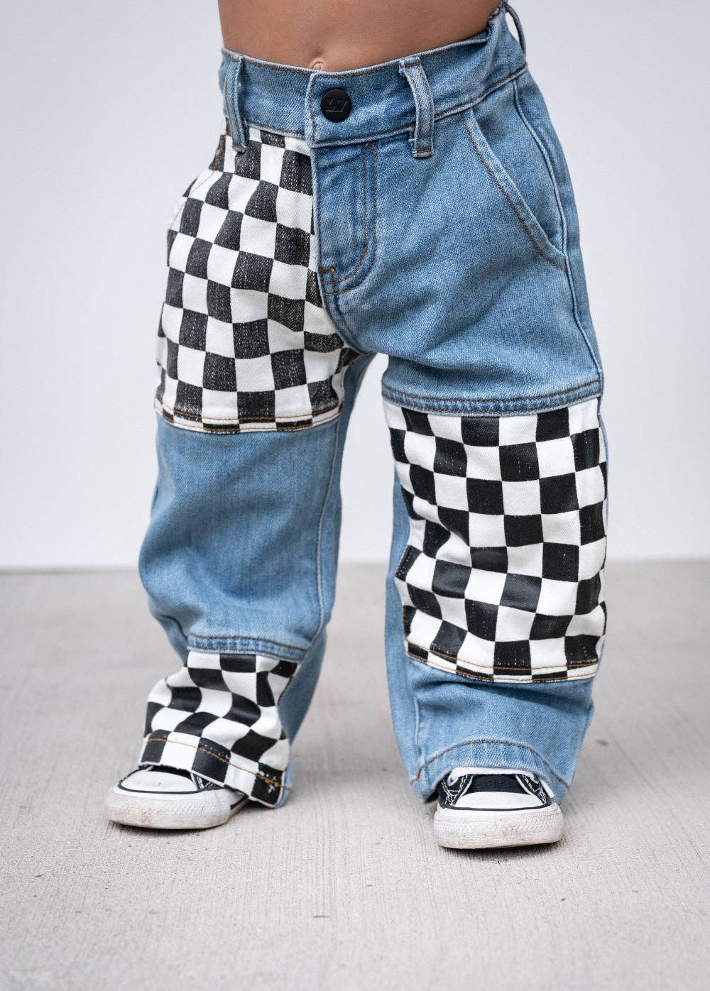 Little Trouble Checkered Patch Baggy Jeans