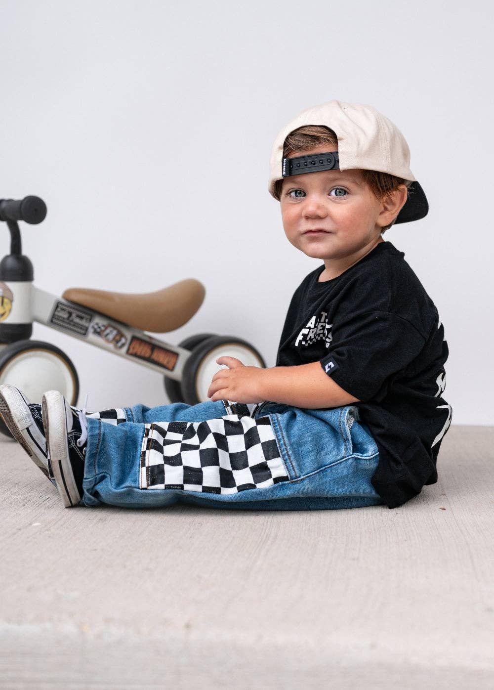 Little Trouble Checkered Patch Baggy Jeans