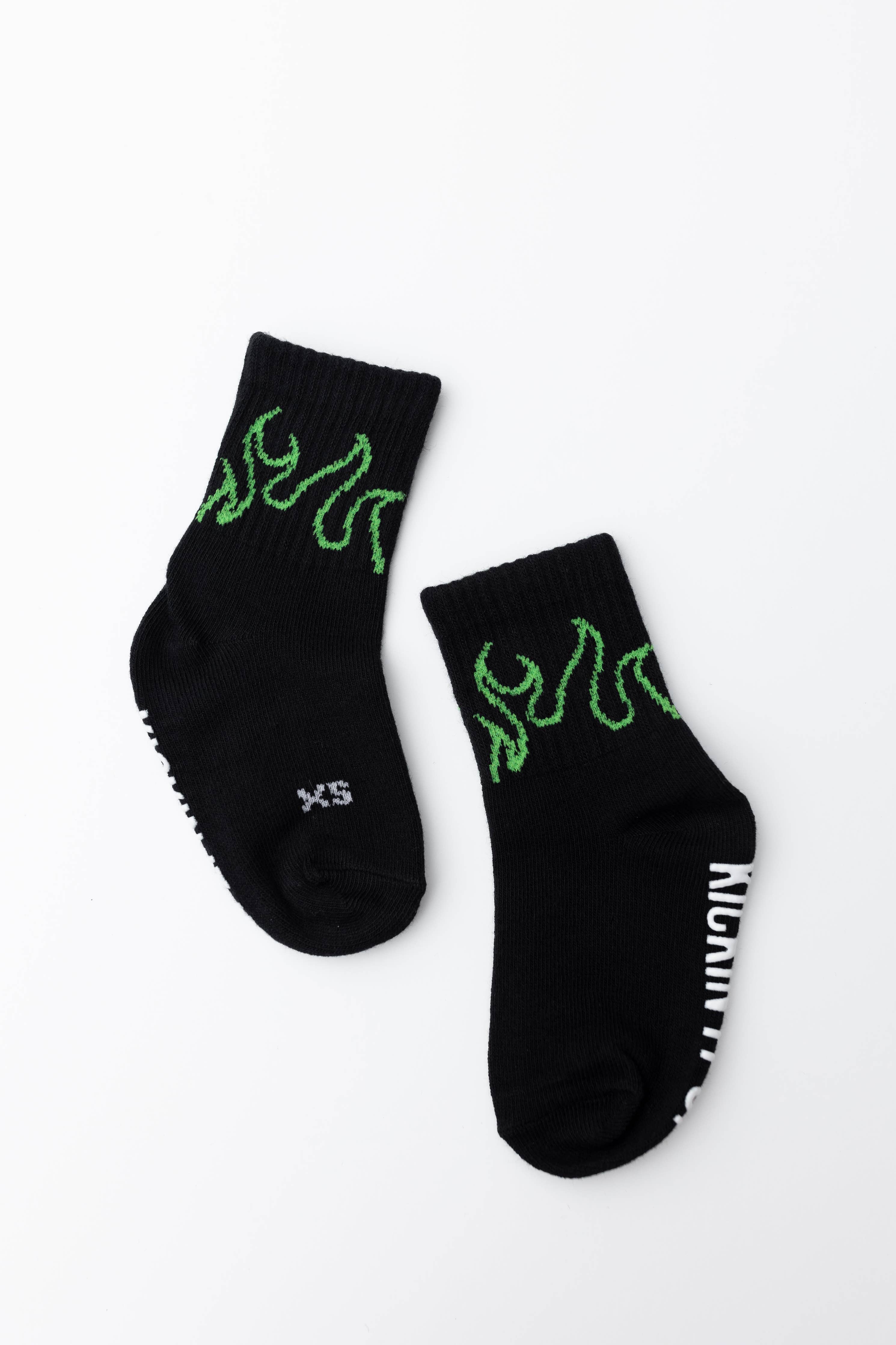 Kickin It Up Green Flame Socks