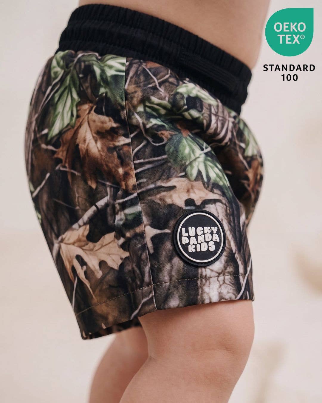 Lucky Panda Kids Swim Trunks  | Brown Camo