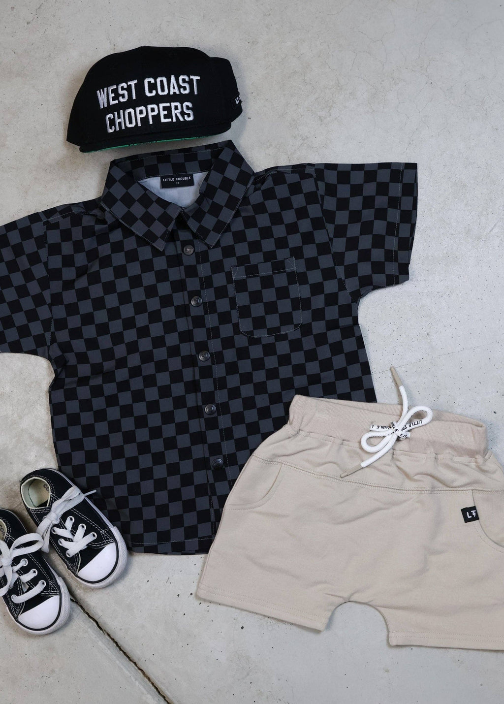 Little Trouble Grey Checkered Button-Up