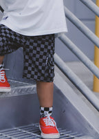 Little Trouble Grey Checker Cargo Shorts