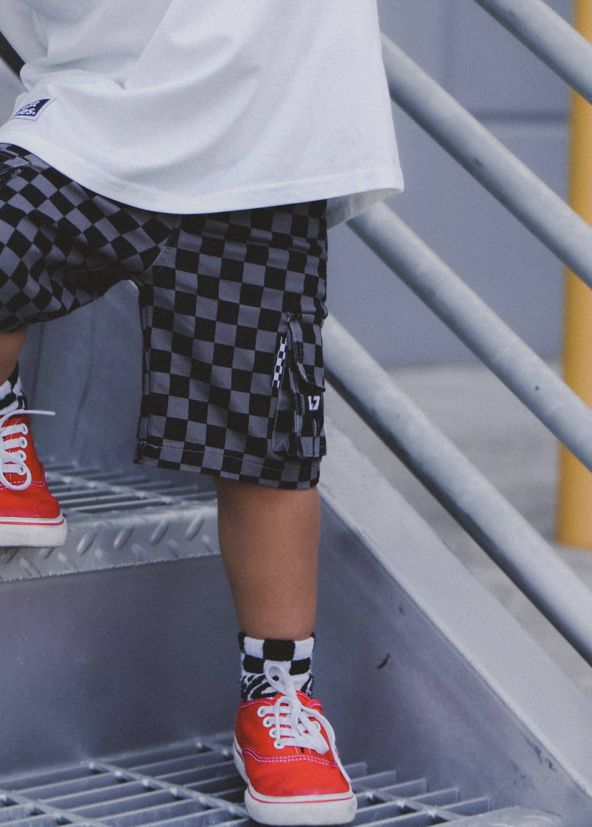 Little Trouble Grey Checker Cargo Shorts