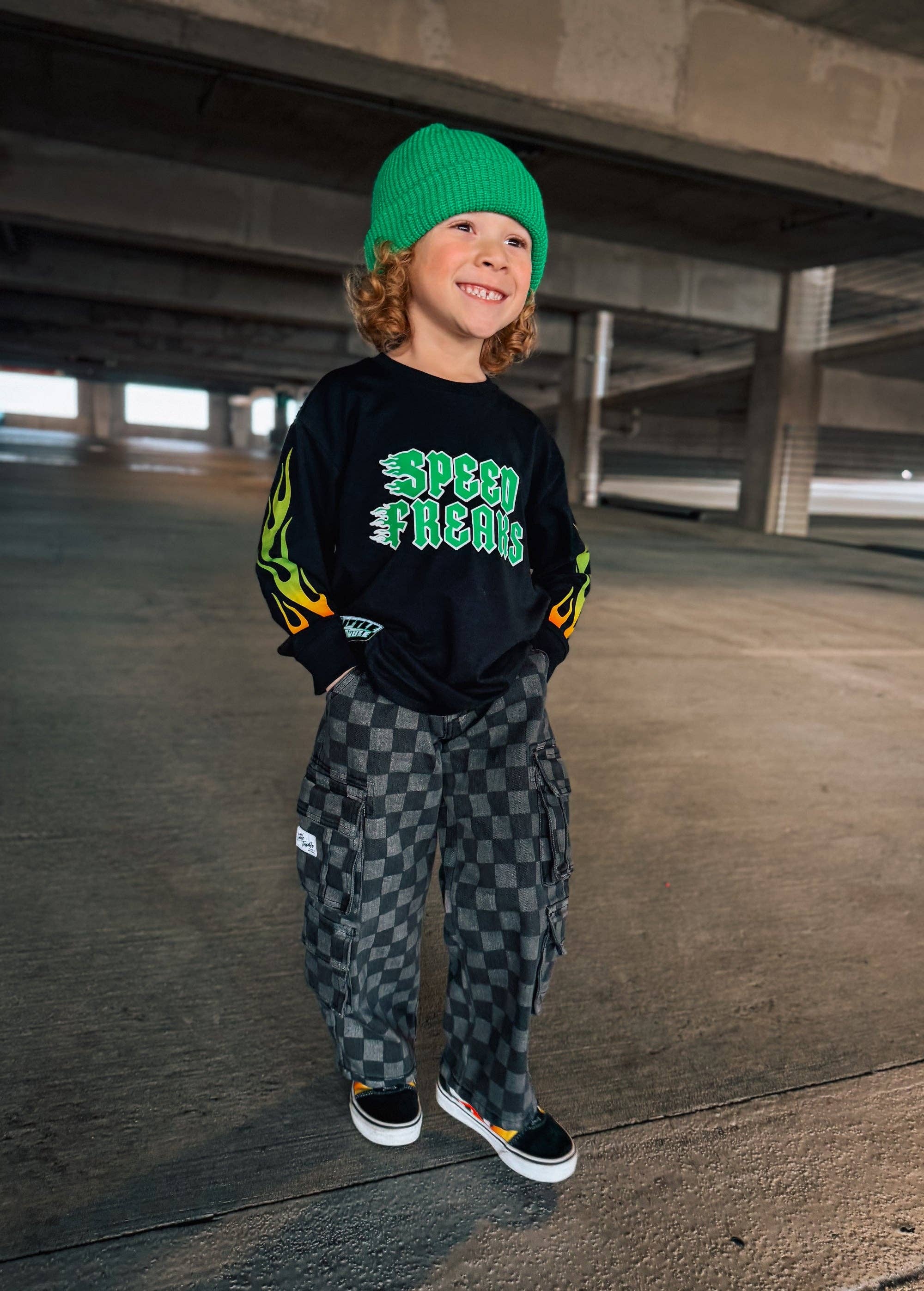 Little Trouble Checkered Baggy Black Jeans