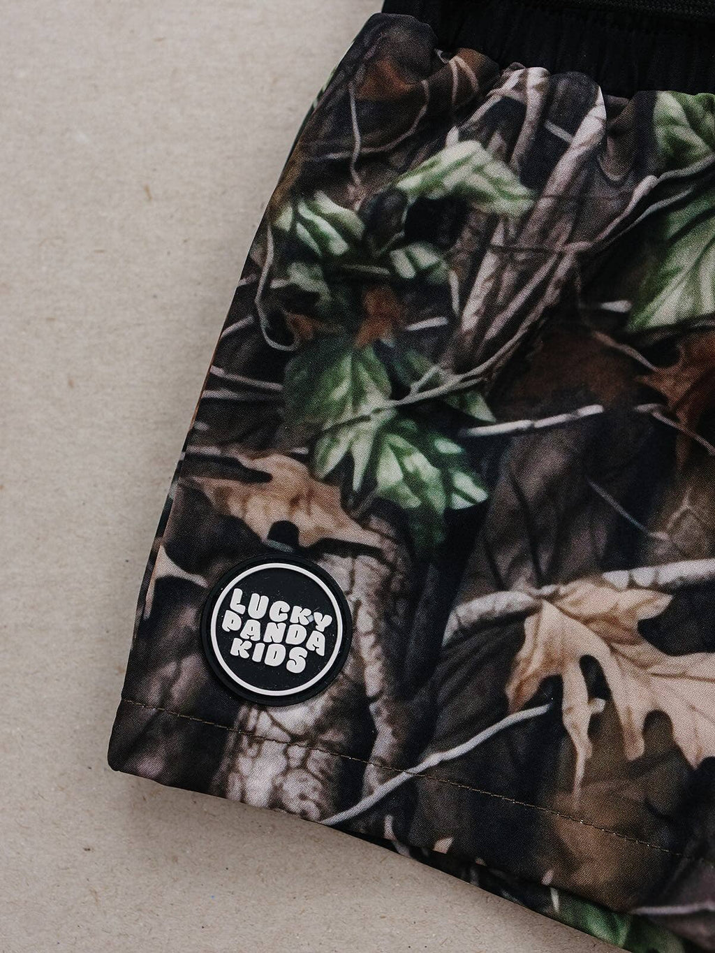 Lucky Panda Kids Swim Trunks  | Brown Camo