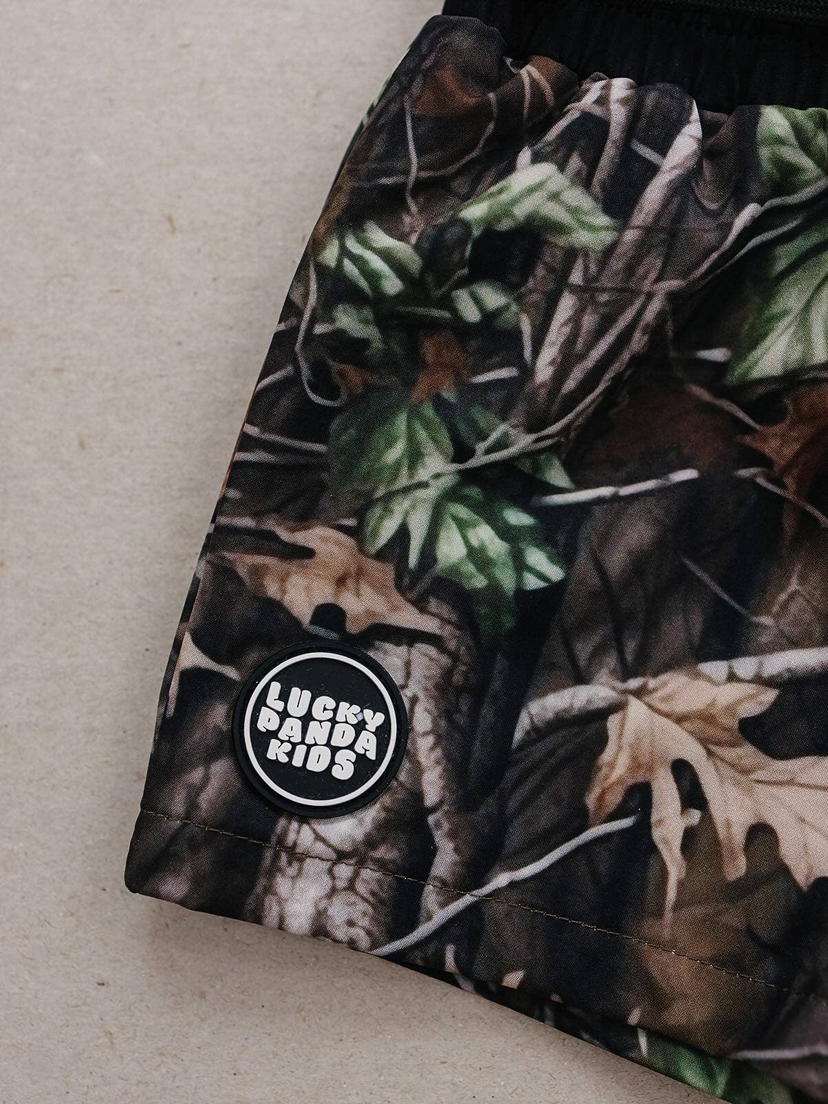 Lucky Panda Kids Swim Trunks  | Brown Camo