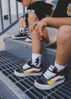 Little Trouble Bolt Crew Socks White