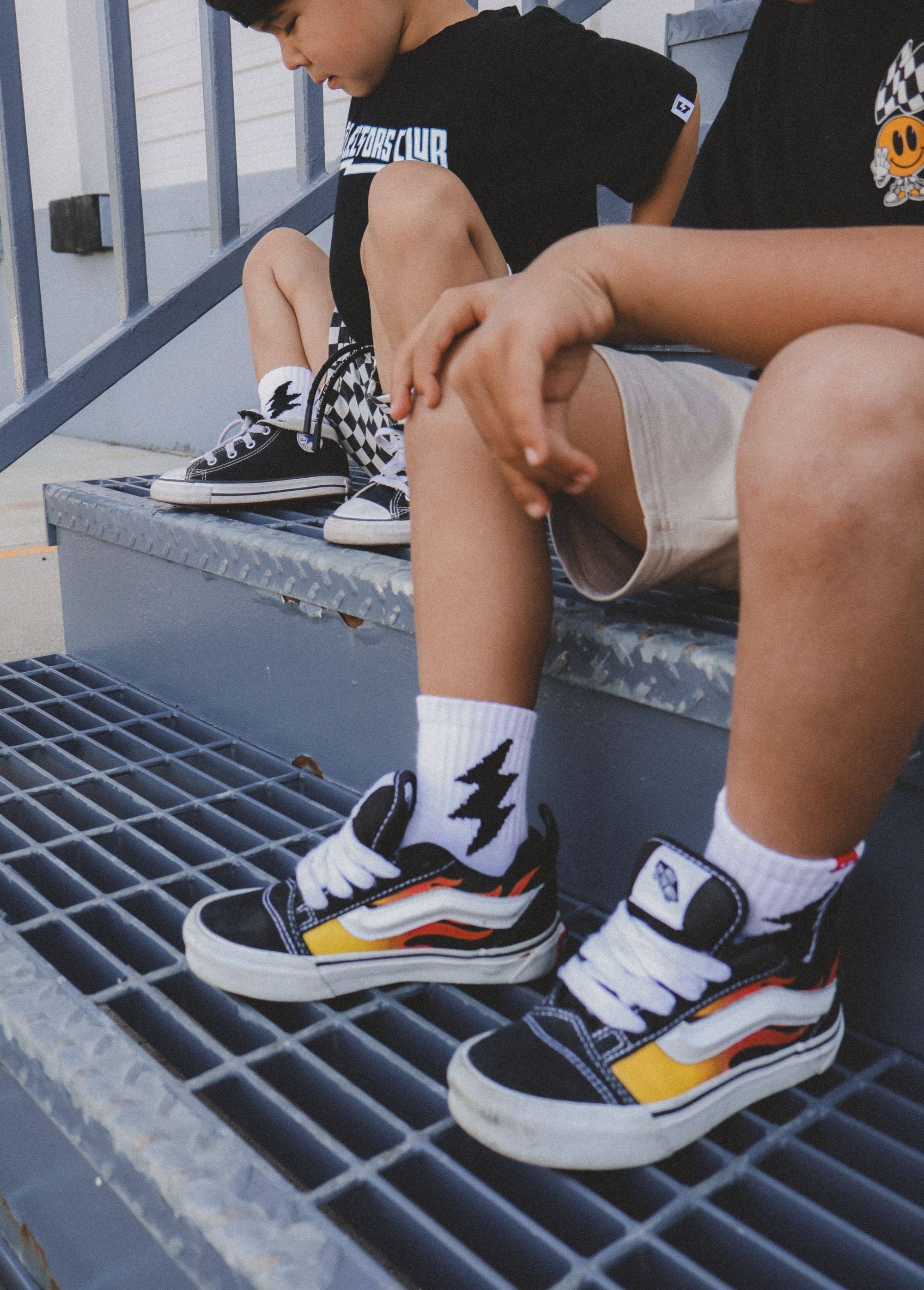 Little Trouble Bolt Crew Socks White