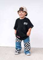 Little Trouble Checkered Patch Baggy Jeans