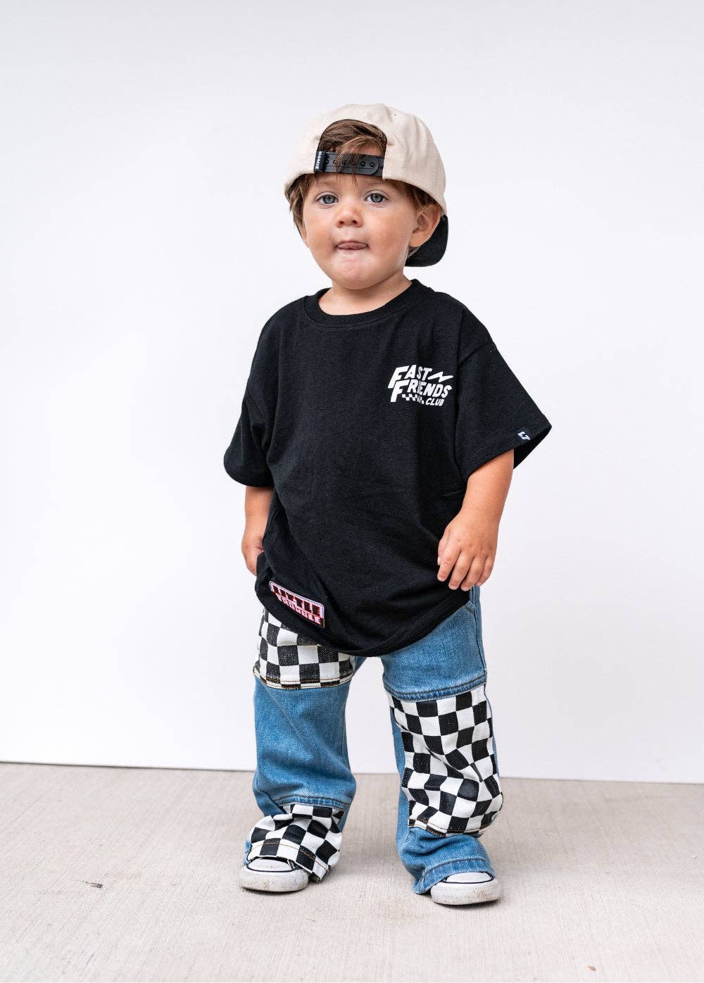 Little Trouble Checkered Patch Baggy Jeans