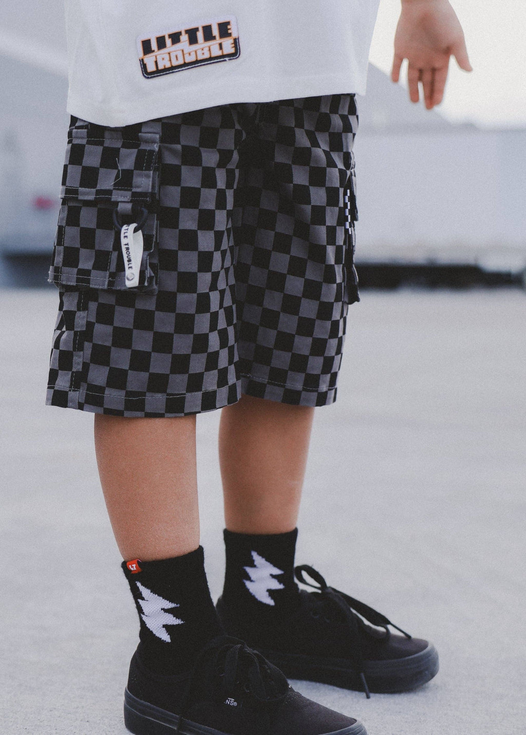 Little Trouble Grey Checker Cargo Shorts