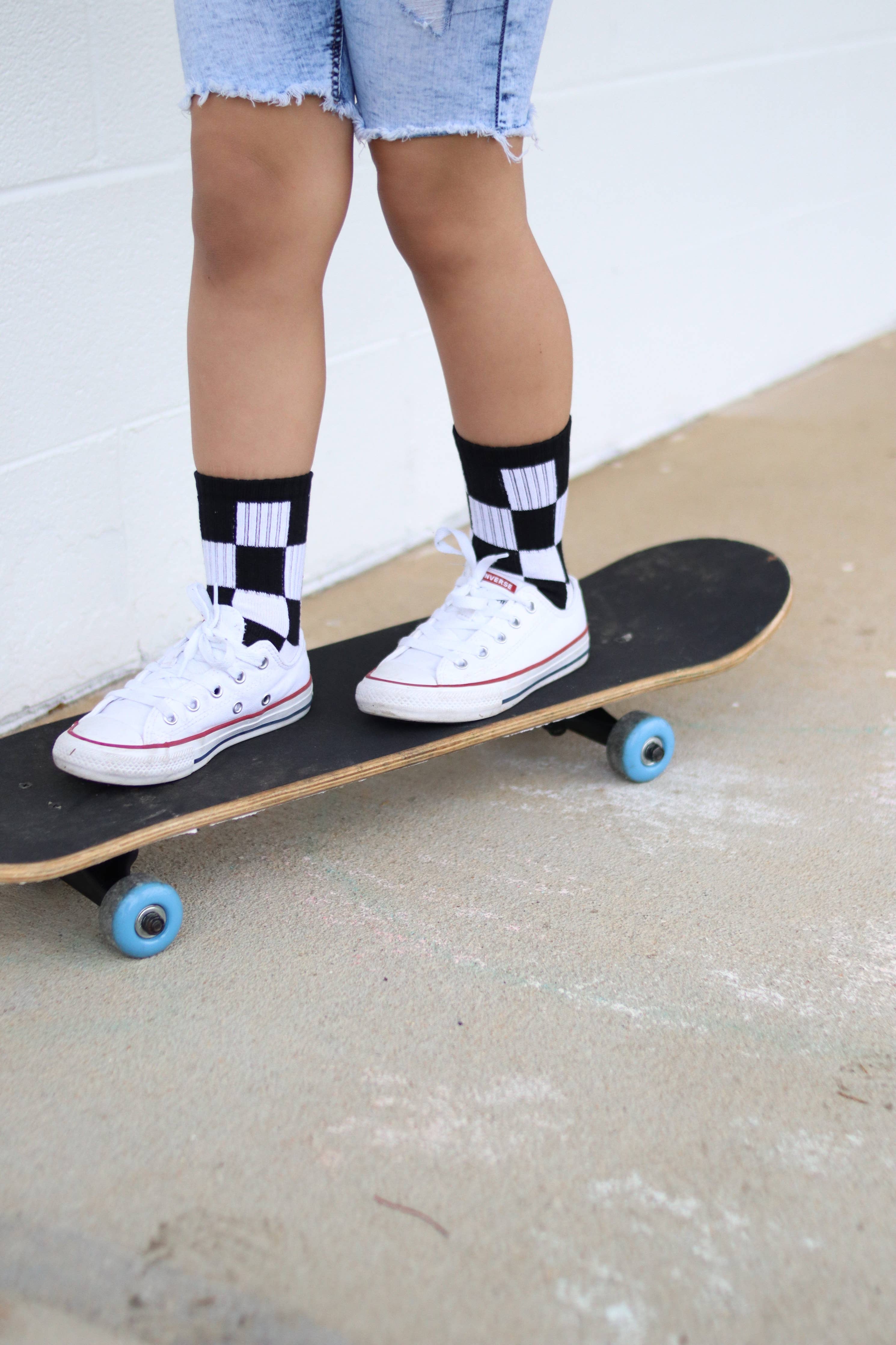 Kickin It Up Black + White Checker Socks
