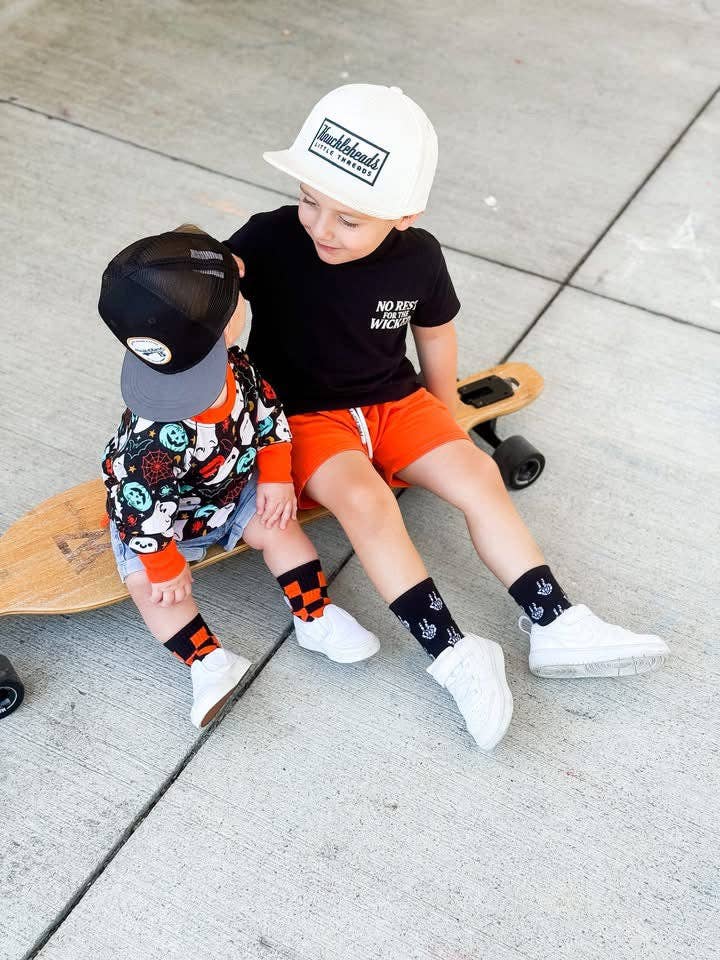 Kickin It Up Orange and Black Check Socks