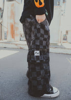 Little Trouble Checkered Baggy Black Jeans