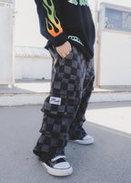 Little Trouble Checkered Baggy Black Jeans