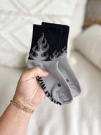 Kickin It Up Gray Flames Socks