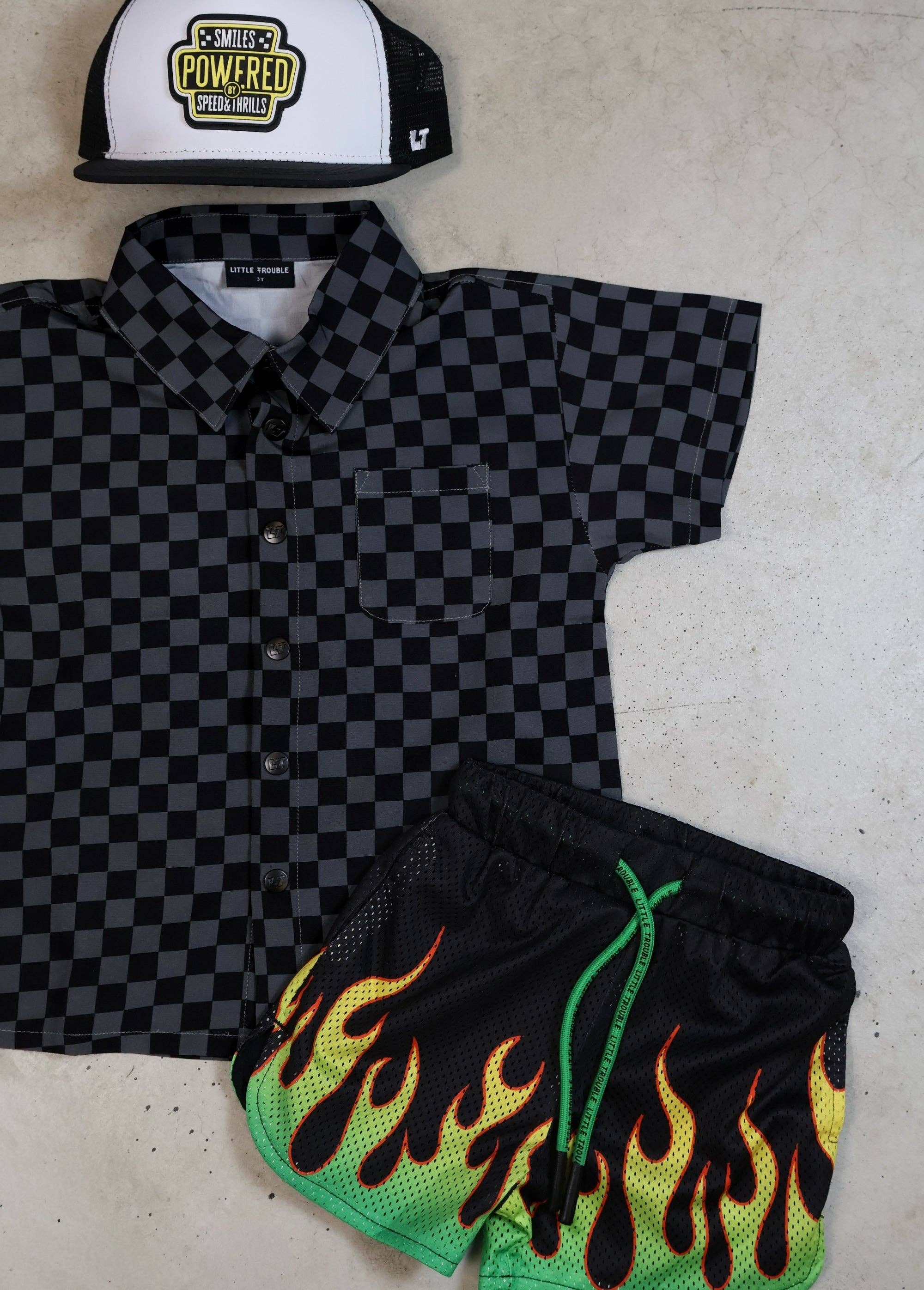 Little Trouble Grey Checkered Button-Up