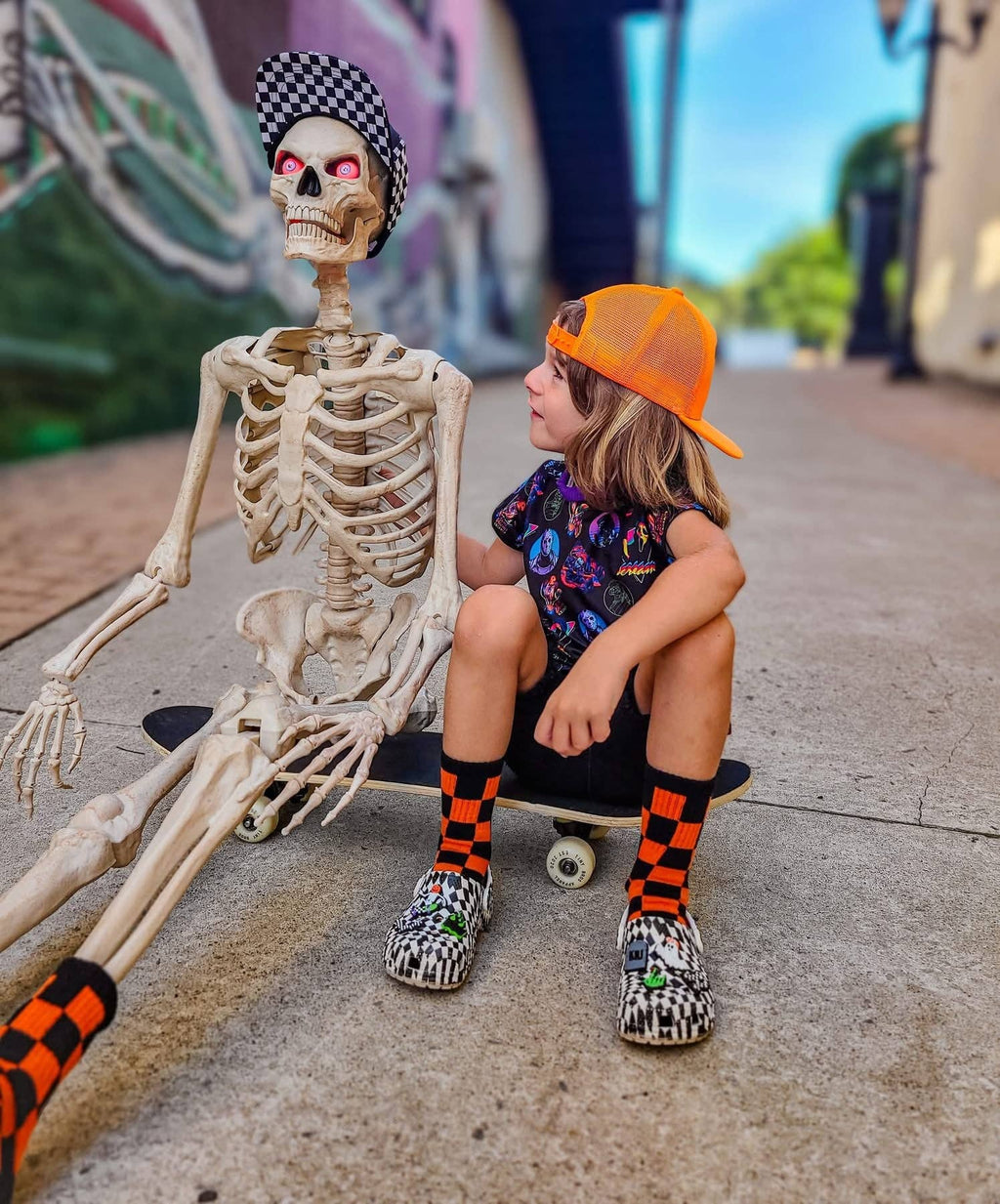 Kickin It Up Orange and Black Check Socks