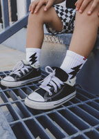 Little Trouble Bolt Crew Socks White