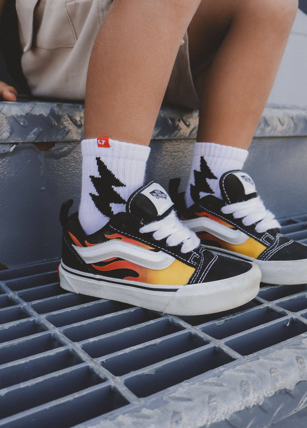 Little Trouble Bolt Crew Socks White