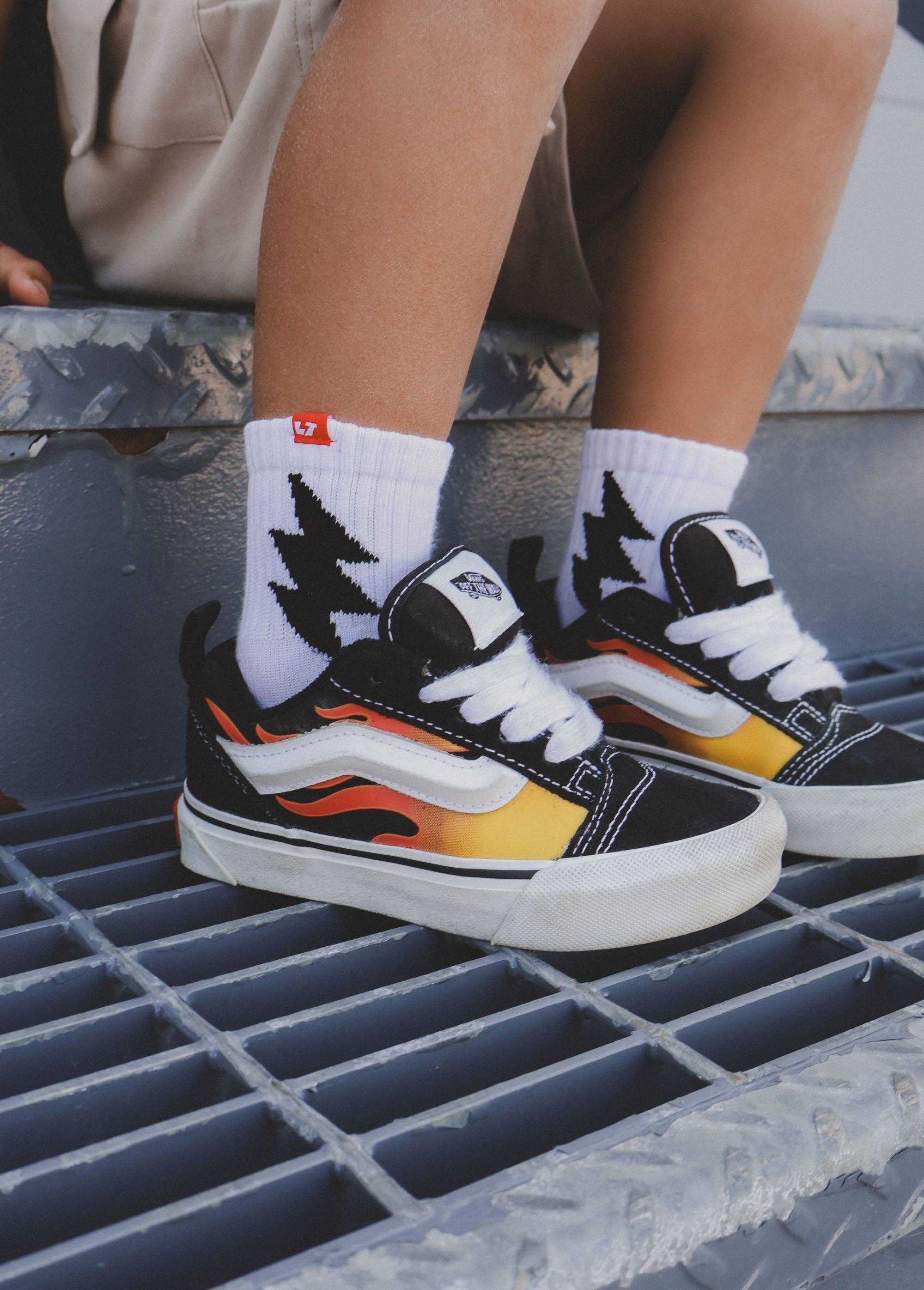 Little Trouble Bolt Crew Socks White