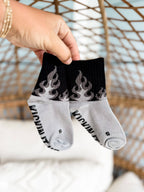 Kickin It Up Gray Flames Socks