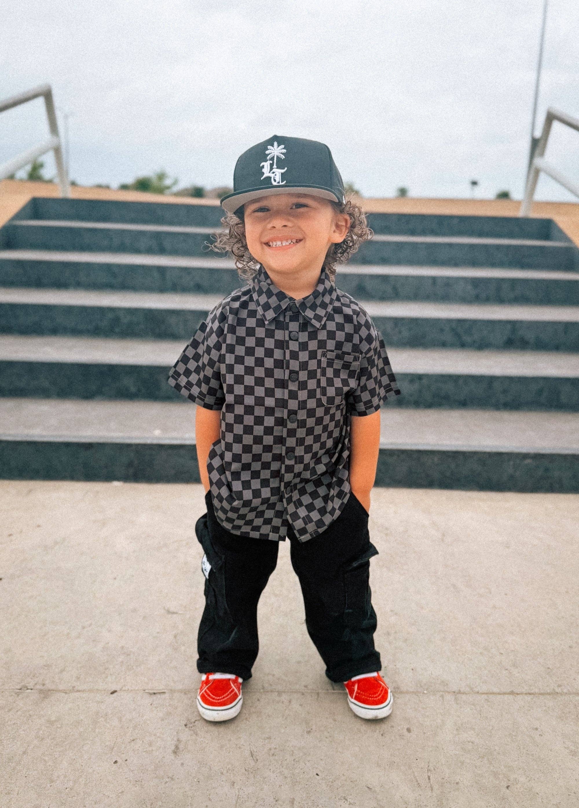 Little Trouble Grey Checkered Button-Up